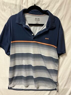 Le Tigre Men's Navy, White & Orange Striped Polo